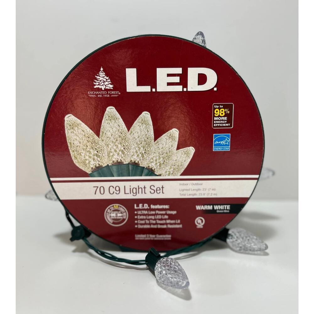 70 LED C9 Christmas Light Set Indoor Outdoor Home Décor Warm White Green Wire